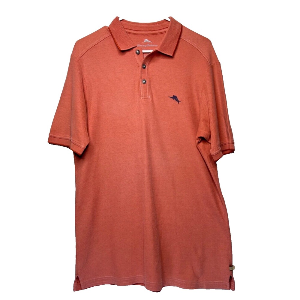 Tommy Bahama Men Size S Orange Short Sleeve Supima Cotton Poly Blend Shirt Hole